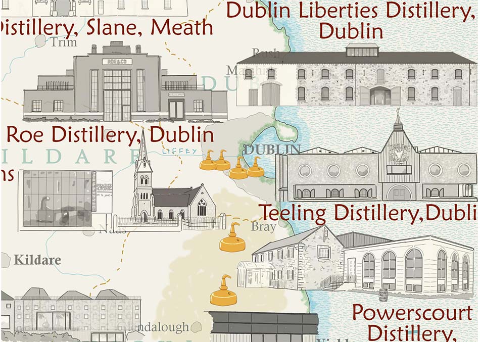 Whiskey Distilleries Map of Ireland, Irish Distilleries map