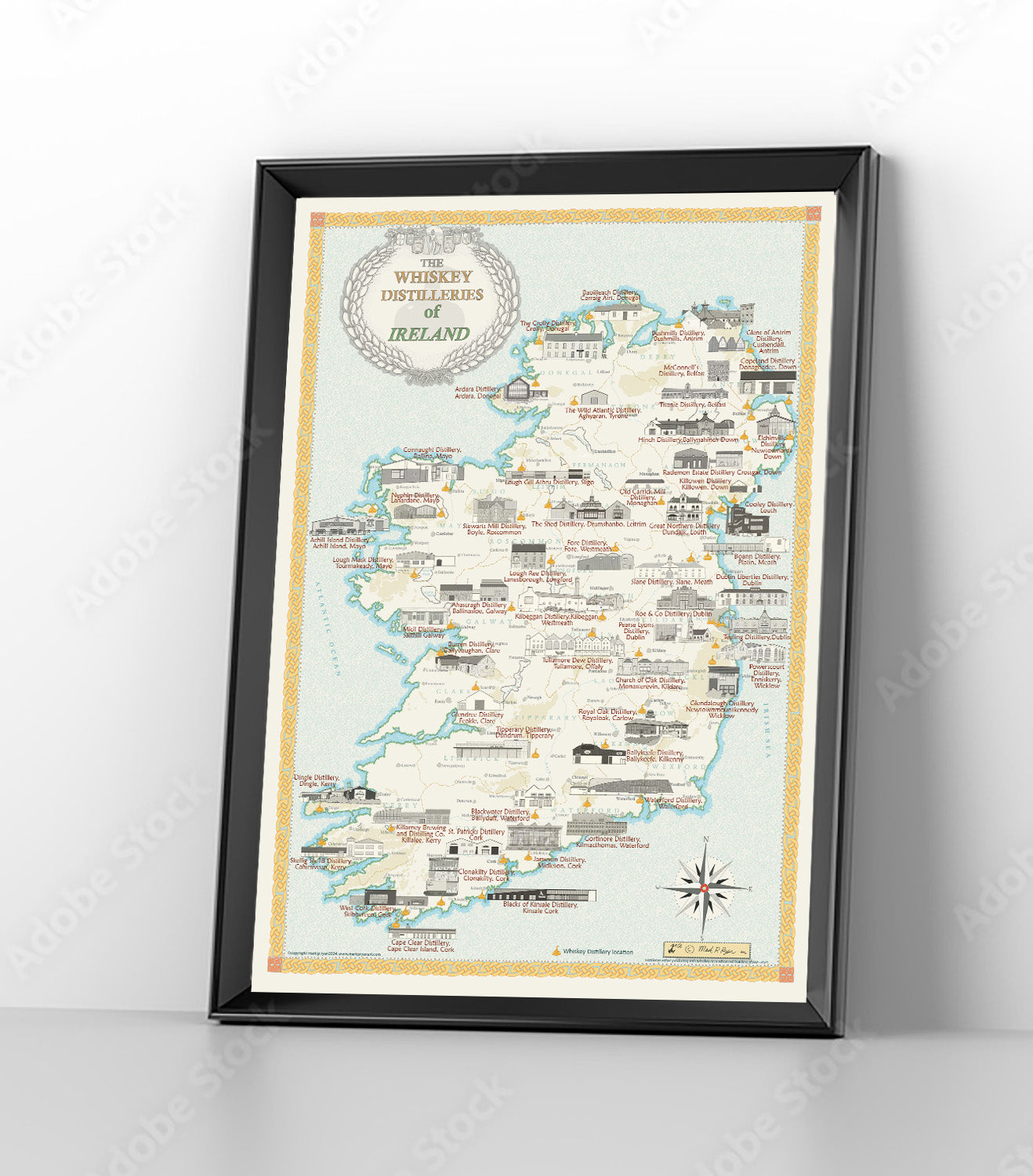 Whiskey Distilleries Map of Ireland, Irish Distilleries map