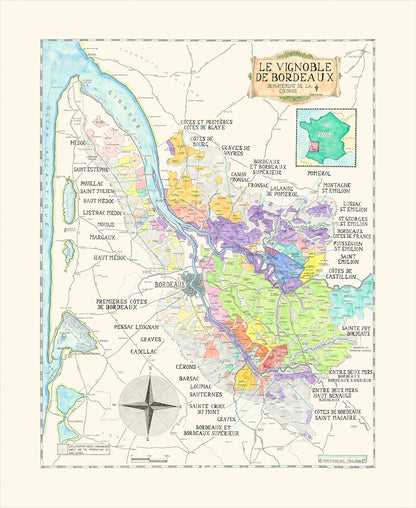 Wine map of Bordeaux region