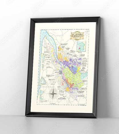 Framed Bordeaux wine map