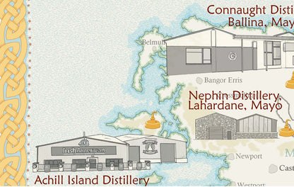 Whiskey Distilleries Map of Ireland, Irish Distilleries map